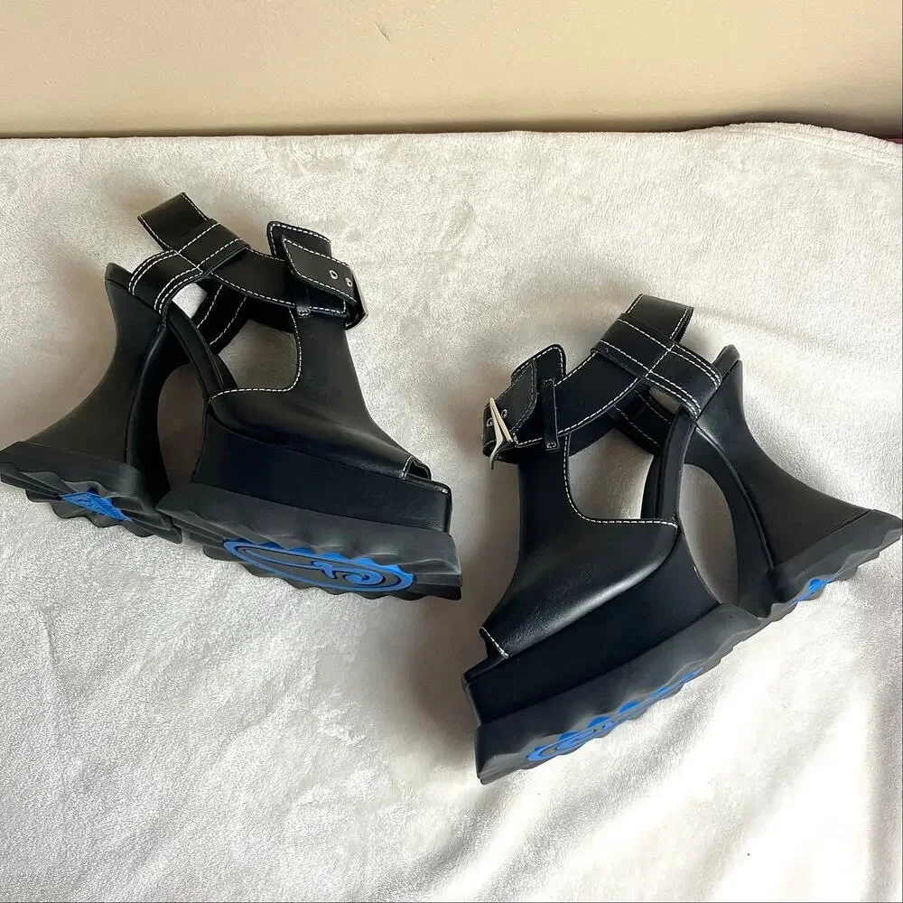 John Fluevog Munster Max Daisy T-Strap Platform Heels in Black